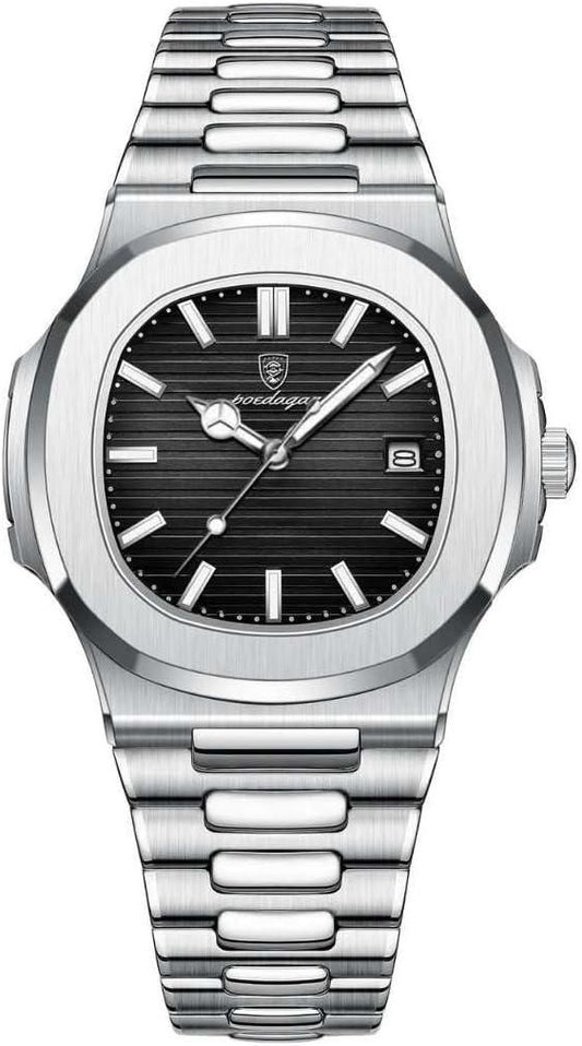 Luxury Stainless Steel Watch | Silver & Black Dial