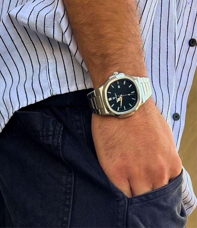 Luxury Stainless Steel Watch | Silver & Black Dial